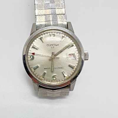 Vintage Clinton 17 Jewel Quartz Mens Watch with Date - For Parts Not working