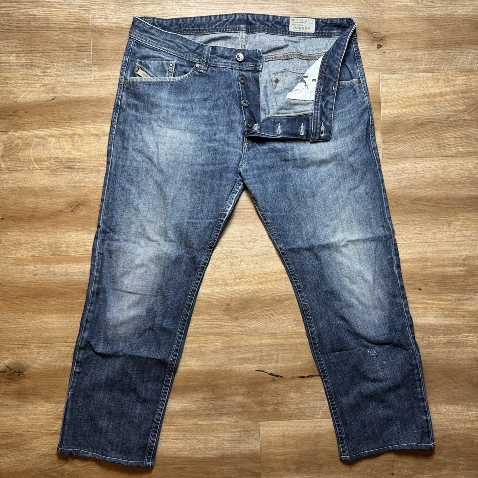 Jeans Diesel Hombre 36x32 Azul Darron Regular Ajustado Pierna Cónica Dobladillo 27" 0074W Foto 2 de 4