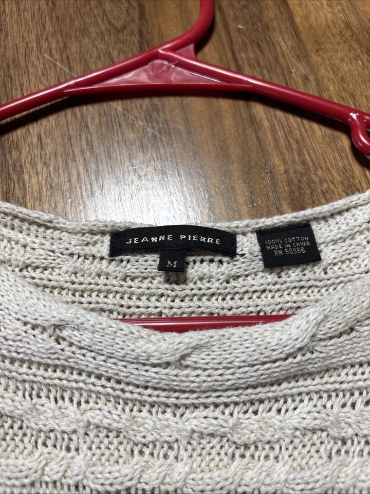 Винтажный Jeanne Pierre женщин пуловер богемное кабель вязаный свитер / платье кремовый средний - Изображение 3 из 4