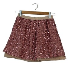 12 PM Pink Sequin Skirt Large Tan Tulle Underskirt Junior Size Large
