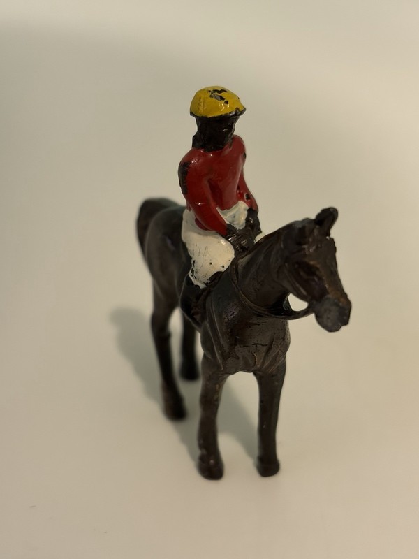 Vintage Lead Horse  Toy With Black Jockey Figure Made in Japan Horse Racing