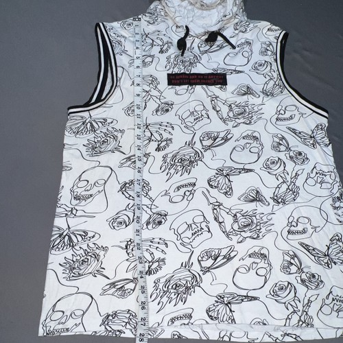 Original Gravity Sleeveless Hoodie Men’s XL Black/White Skulls Butterflies -4698 - Picture 11 of 16