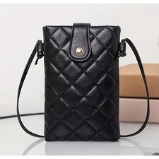 Black Quilted Cell Phone Crossbody Bag Small Purse Fashionable