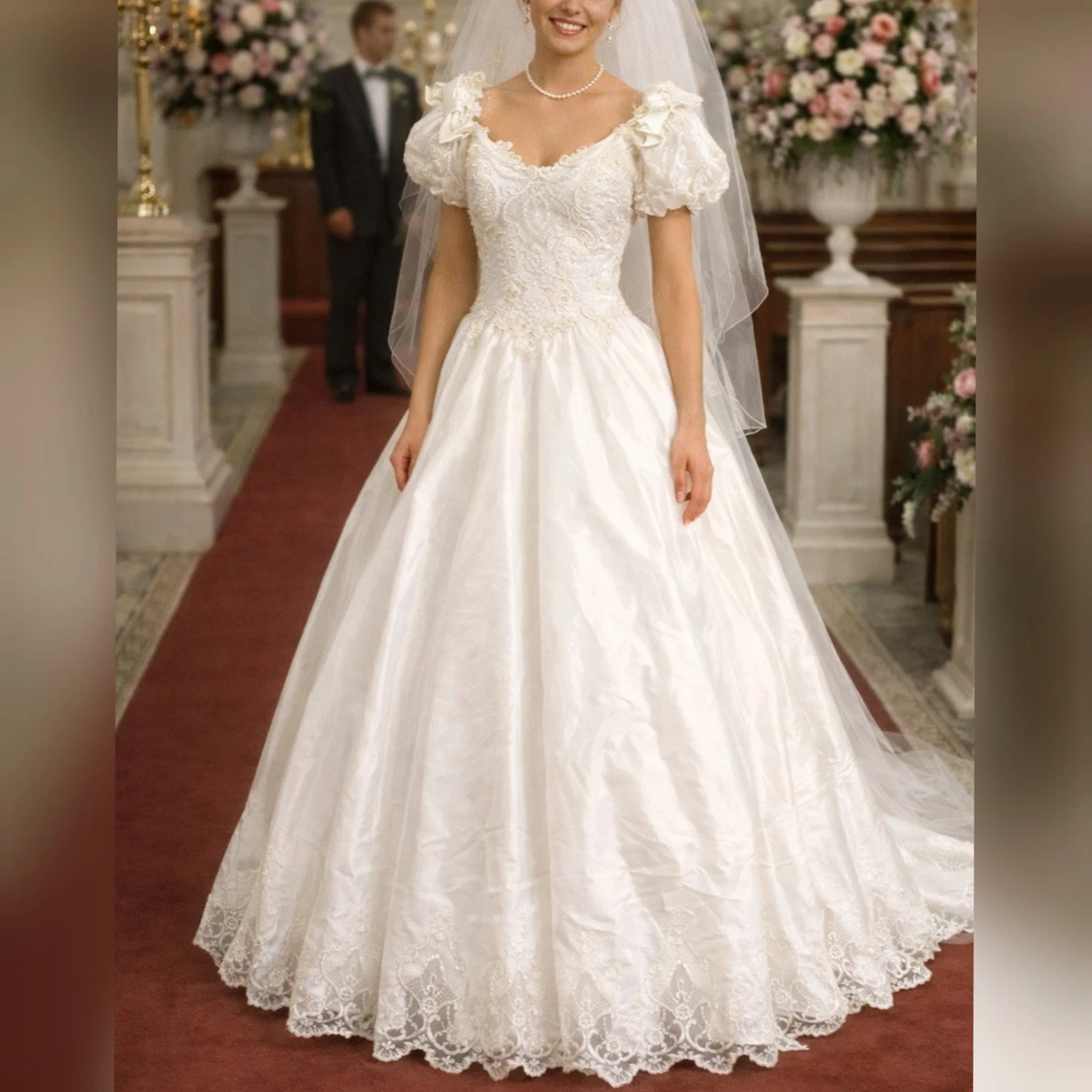 chinese dress ladies Luxury Antique White Taffeta Beaded Ball Gown Wedding Dress With main image 1