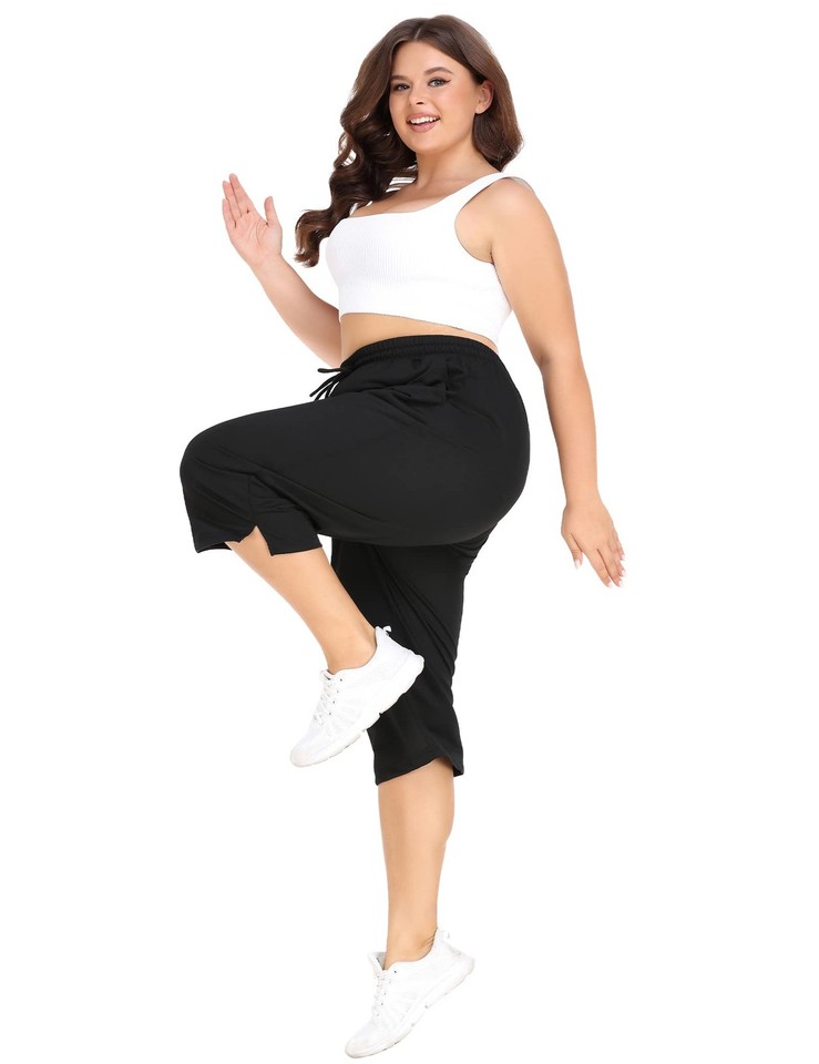 Plus Size Capris for Women Loose Drawstring Yoga Workout Sweat Pants ...