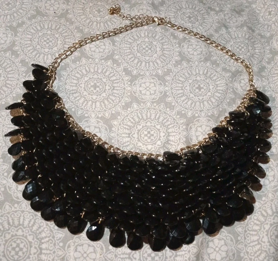 Collar Grueso De Colección Damas Negro Lucita Y Tono Dorado Ajuste 24" Cuello/Chocker Foto 2 de 4