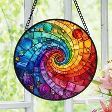 Rainbow Spiral Stained Glass Suncatcher, Boho Window Hanging Decor Gift