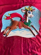 vintage Reindeer red nosed molded plastic wall Christmas decoration indoor