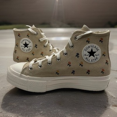 Converse All Star Lift Platform High Embroidered Roses Size 8.5 Shoes Hi Top
