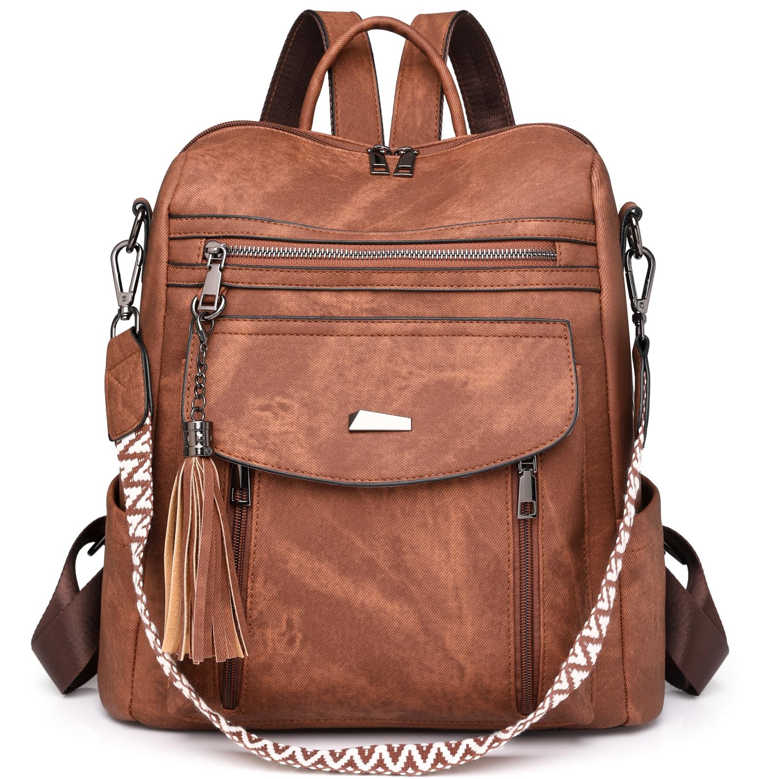 Rcrirth PU Leather Backpack Purse for Women | Fashion Tassel Purse, Brown