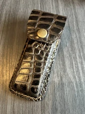 Vertical Snap Closure Folding Pocket Knife Sheath Scabbard Alligator Skin Stamp