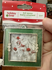 Holiday Time 2 x 2" Green Epoxy FRAME ORNAMENT for Cross Stitch or photo
