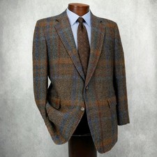 VTG John Horan USA Tailored Tweed Sport Coat 44R Plaid Herringbone Wool 1980s
