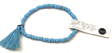 Halcraft Collection Bracelet Pulsera Light Blue Bead, tassel Boho