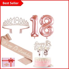 Komplettes Set zur Feier zum 18. Geburtstag: Diadem, Schärpe, Tortenaufleger & Kerzen