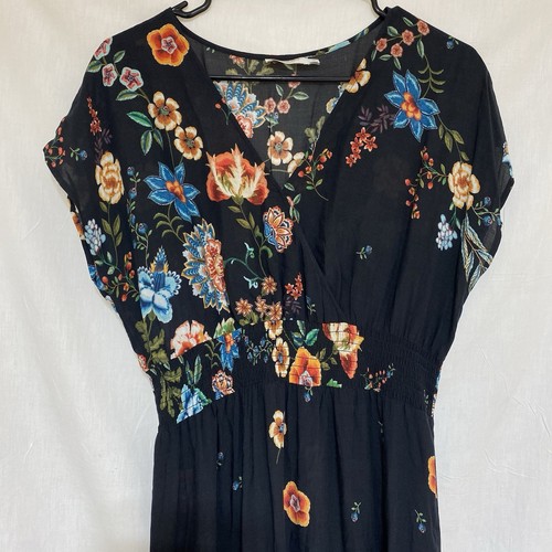 Johnny Was Wo Ardell Smocked V Neck Maxi Dress Black Floral Size Medium