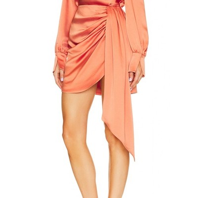 Jonathan SIMKHAI Ruched Satin Mini Skirt Size 4 Drape Cocktail Designer $345 NEW