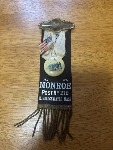 GAR Grand Army Of The Republic Ribbon Pin AC Monroe Post 212 East Bridgewater MA