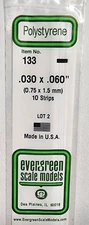 .030" x .060" x 14" --  10 Styrene Strips Evergreen Scale Models Plastic 133
