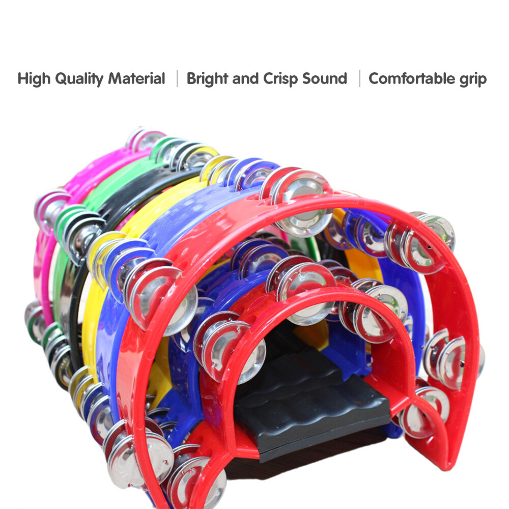 Hand Held Percussion Half Moon Double Row Metal Jingles Drum Tambourine