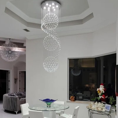 SEFINN FOUR 79-in Crystal Chandelier for High Ceilings, Spiral Sphere Chandel...