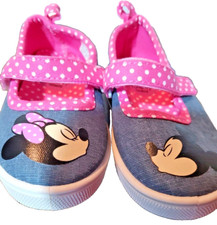 Disney Niños Denim Mary Janes Rosa Lunares Mickey Minnie Besando Zapatos Talla 6