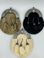 Celtic Cantle Kleid Sporran in Fuchs, wei&szlig;es Kaninchen, schwarzes Rind, nat&uuml;rliches Robbenleder