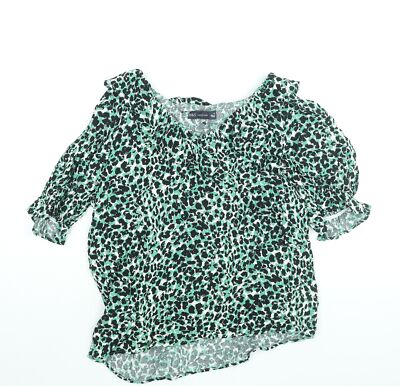 Marks and Spencer Damen Grün Tiermotiv Viskose Basic Bluse Größe 10 V-Ausschnitt 