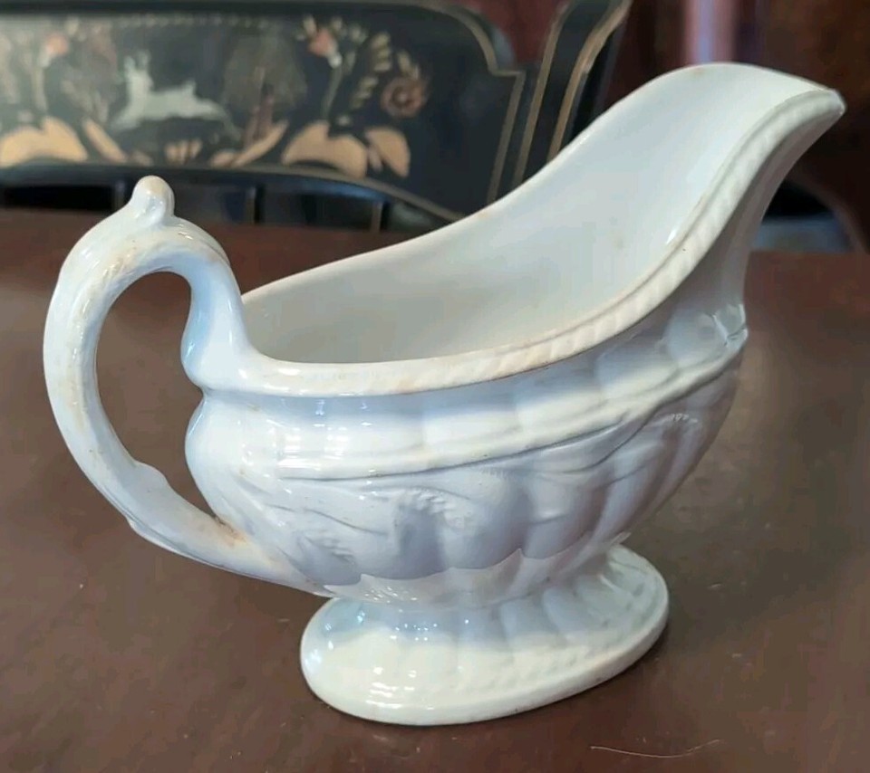 Antique White Ironstone Gravy Sauce Ladle English Staffordshire 19th