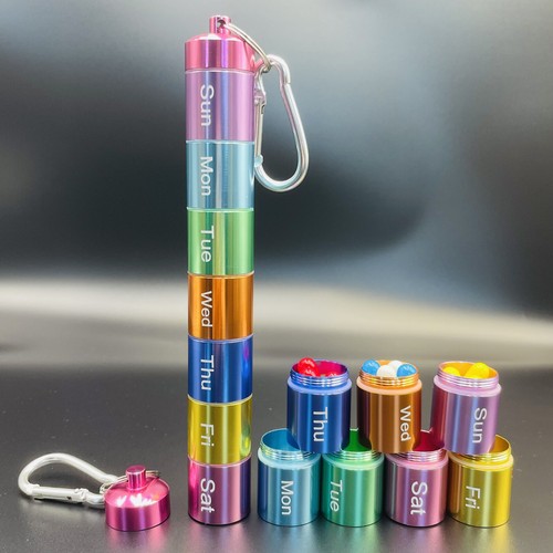 Weekly Metal Pill Box Organizer 7 Day Portable Waterproof Keychain Pill ...