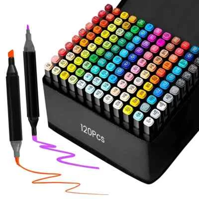 EXTRALINK Marker Textmarker Alkoholmarker Kinder Stift Erwachsene SET 120 Farben 2 Spitzen