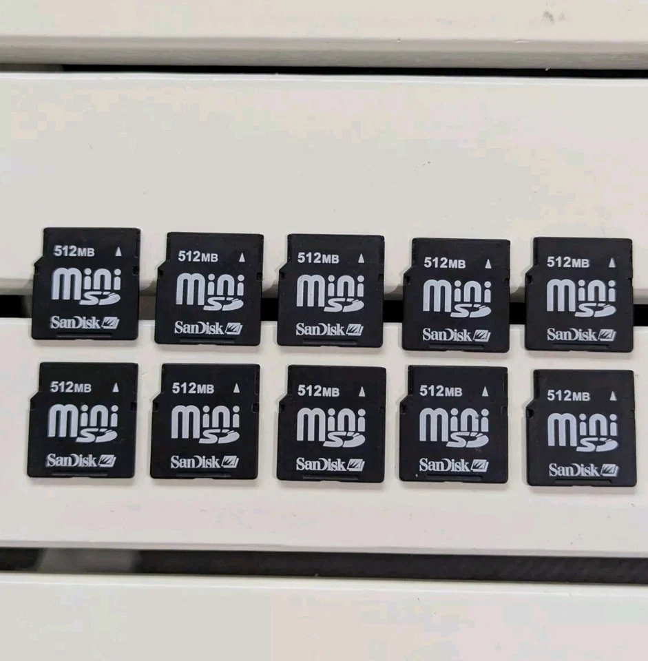 Lotto lavoro 10 x scheda di memoria Sandisk MiniSD per Nokia Mini SD 512mb rara - Immagine 2 di 3