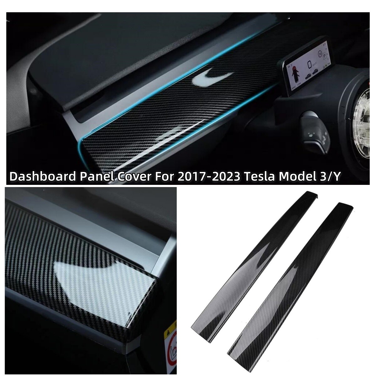 Carbon Fiber ABS Dashboard Decor Cover Board Trim For Tesla Model 3 & Y 2020-23
