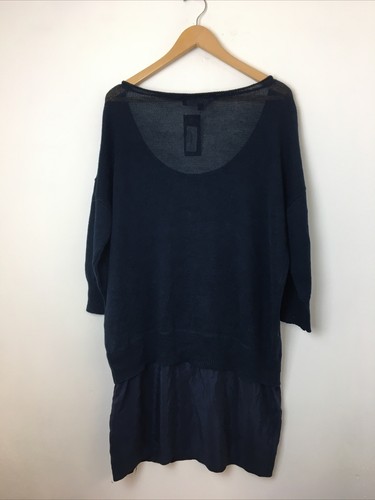 French Connection 'Silky Sally' Navy Knit Half Sleeve Jumper 2in1 Hem UK 12 B43 - Picture 2 of 5