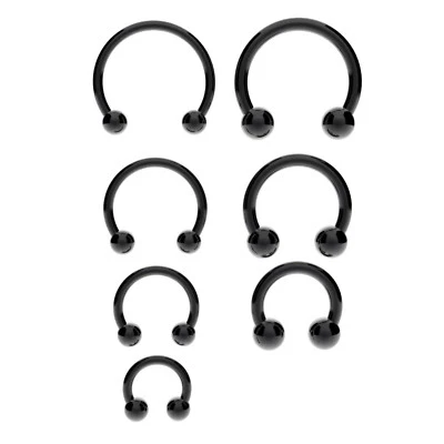 Horseshoe Bar Circular Barbell - Lip Nose Septum Ear Ring Anodized Steel BLACK - Image 1 of 4