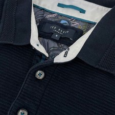 Ted Baker London Men's Terned Ribbed Long Sleeve Polo Shirt Navy Blue 5 XL