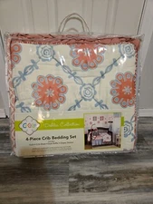 4-Pc CoCaLo Dahlia Crib Bedding Set Girl's Modern Nursery Pink Blue Shabby Chic