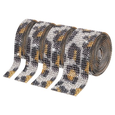 4Roll0.35''/0.59''/1.06''/1.18''Crystal Rhinestone Ribbon, Sliver/Leopard
