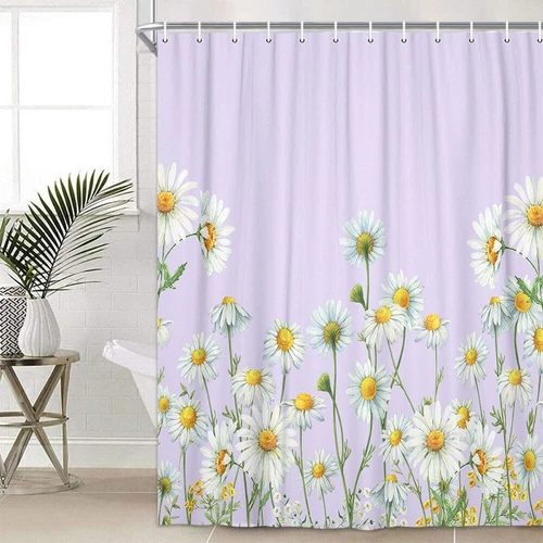 Cute Daisy Art Flower Shower Curtain Garden Waterproof With 12 Hooks Extra Long - Picture 6 of 20