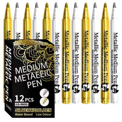 Metallic Marker Silber/Gold Lackstifte Schwarz Papier Glas Steinmalerei Karte
