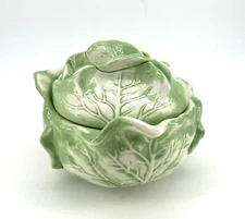Cabbage Lettuce Shaped Serving Bowl Ceramic Jar With Leaf Lid
