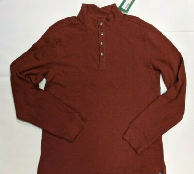 Evan Tide Men's Parker Heavy Slub Button Mockneck (Size Large Tall, Brick Brown)