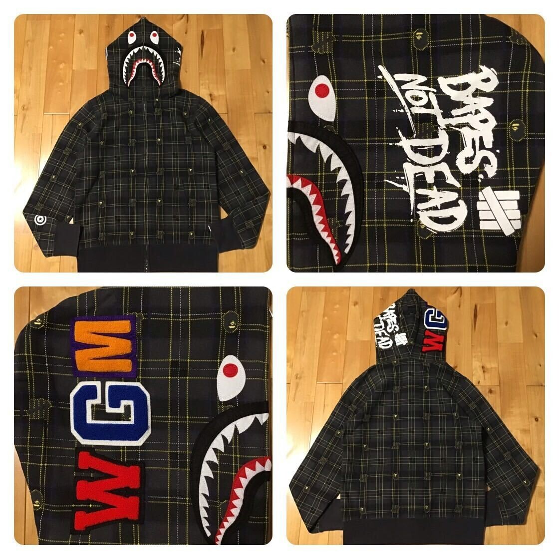 BAPE × Undefeated Check shark full zip hoodie A Bathing Ape Size S
