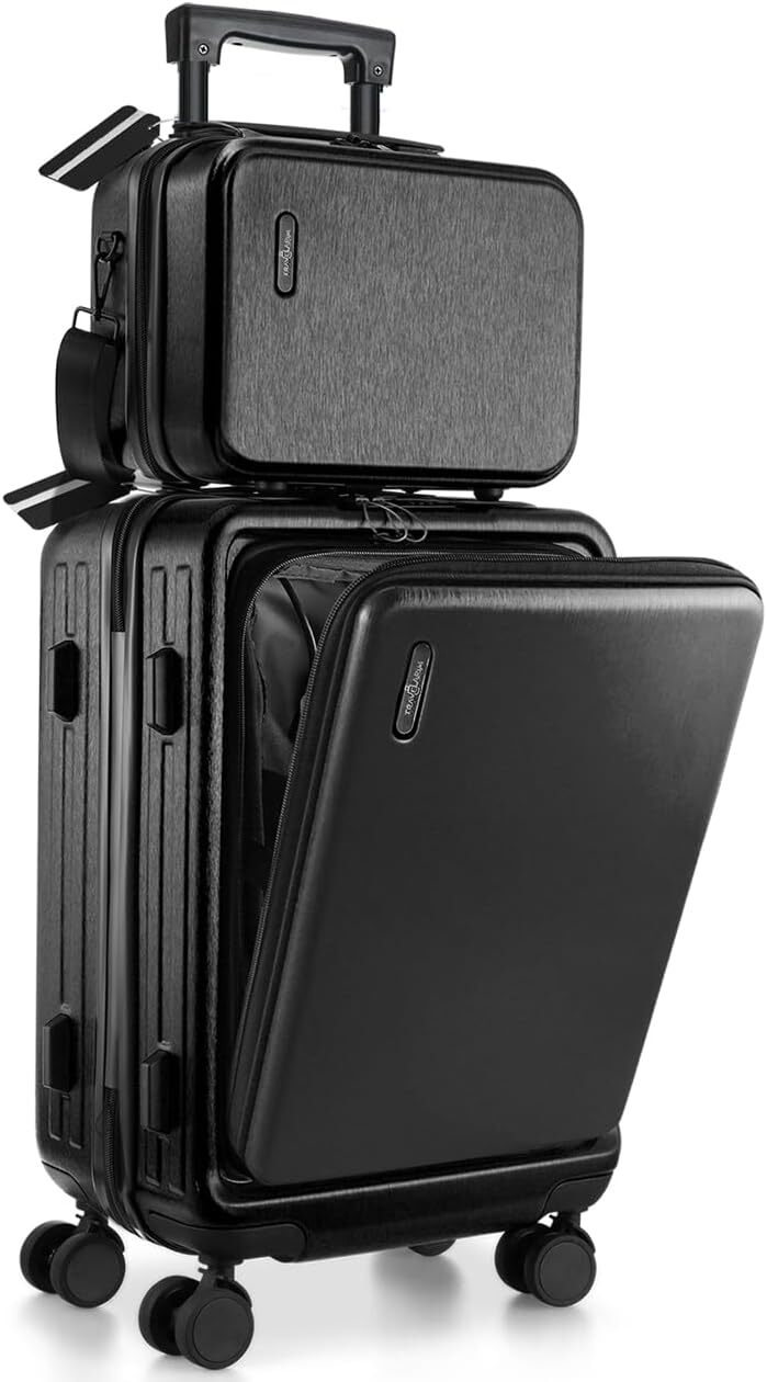 22 Inch Carry-On Luggage Carry-On Luggage with Wheels Jet Black Small Suitcase