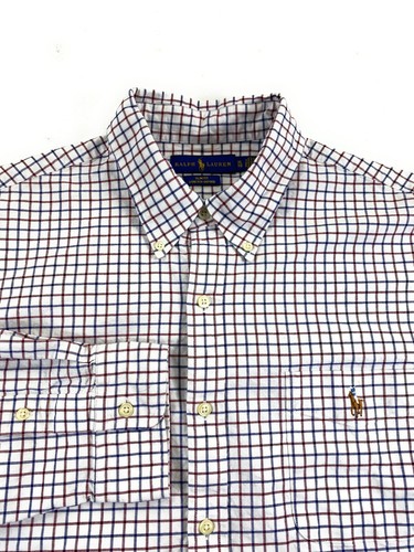 Ralph Lauren Polo Men SLIM FIT Stretch Oxford Flesh Pony Blue Red Check Shirt XL