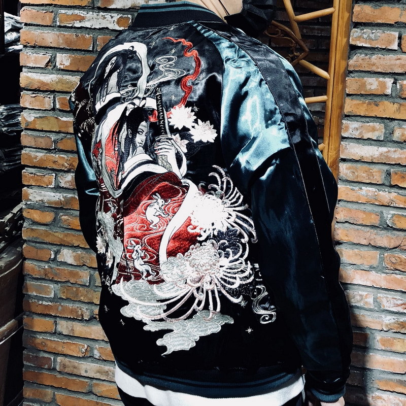JAPAN JACKET souvenir jacket スカジャン Hanatabi Gakudan Men's Japanese Souvenir Jacket Japanese Fox