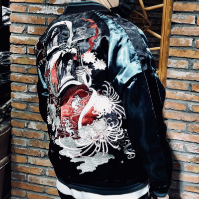 Mens Souvenir Jacket Sukajan Japanese Pattern Embroidery