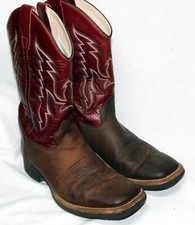 Old West Leather Western Cowboy Boots Square Toe - Boys 6D