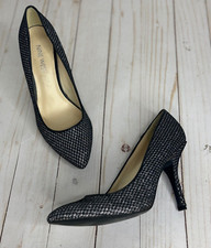 NINE WEST Busy Bee Womens Black Silver Sparkling Pumps Slip On Stiletto Heels 6