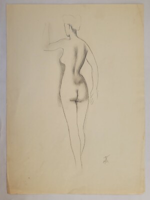Zeichnung Bleistift Personen Dame Akt Rückenakt August Wilhelm Dressler 1954